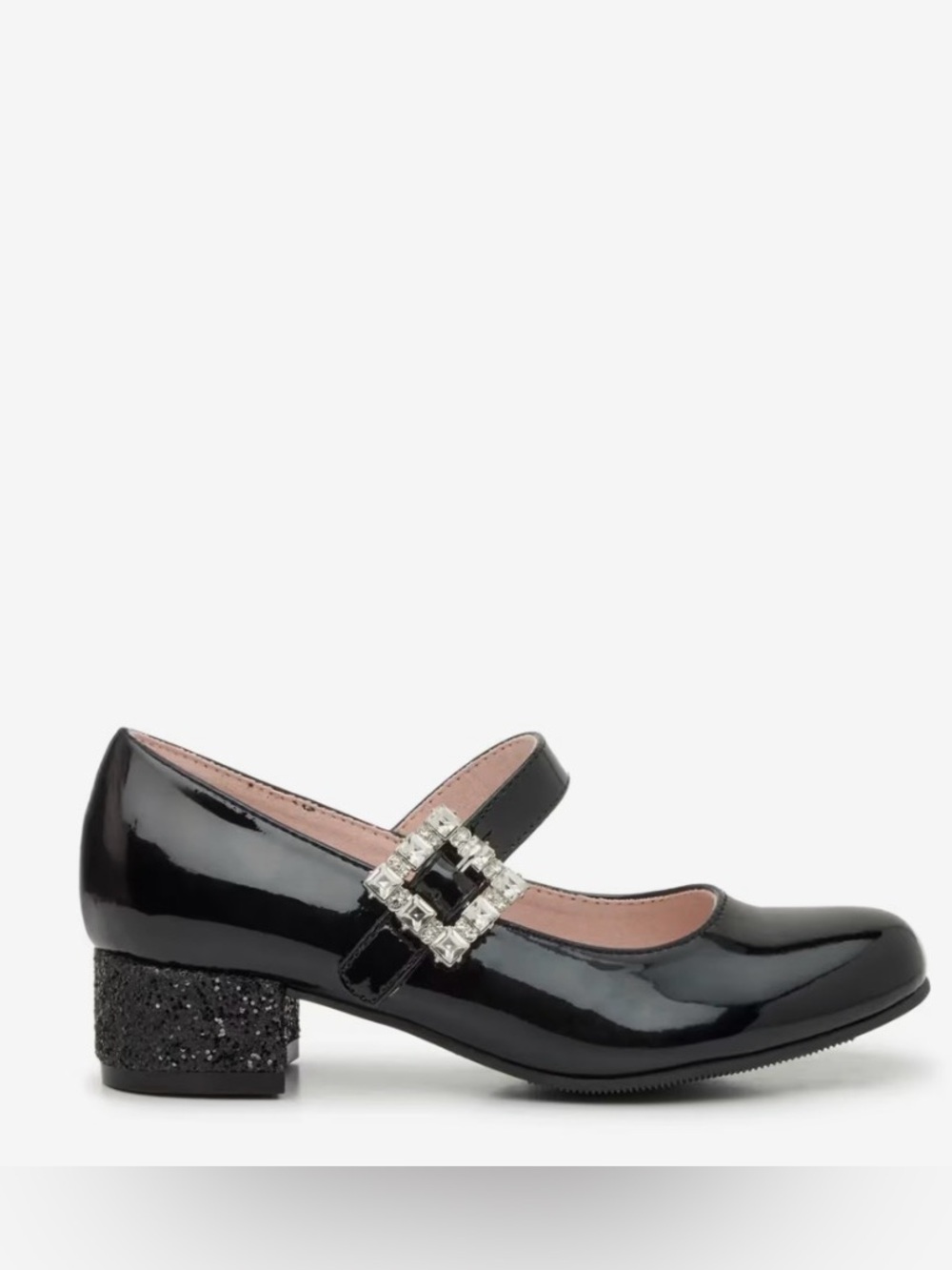 Girls black sequin heeled dress shoes